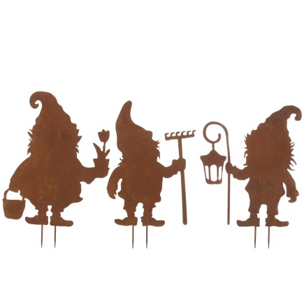 Lot de 3 nains de jardin en métal marron 57x1x82 cm