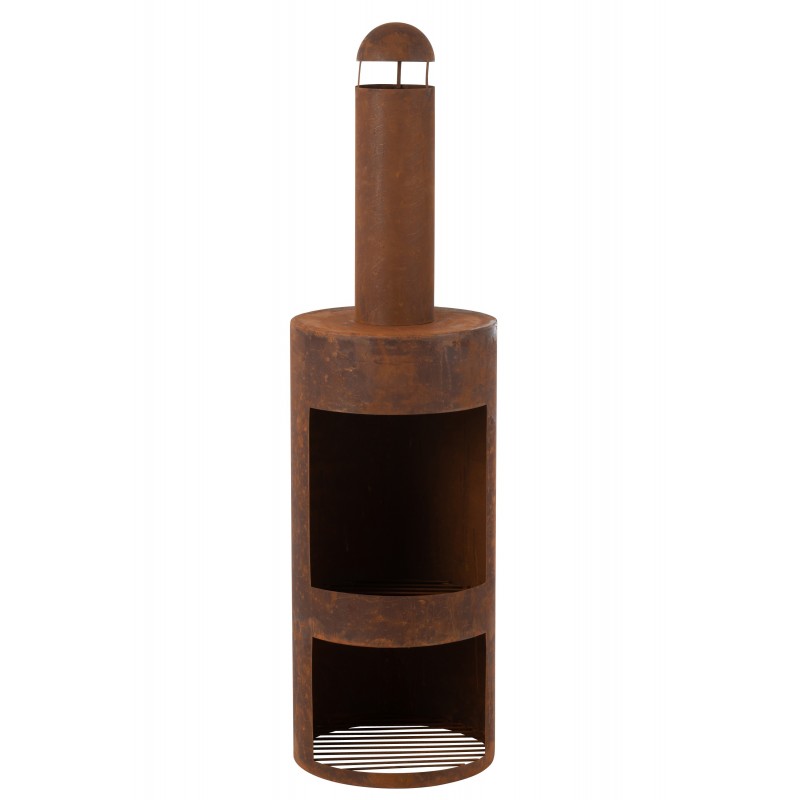 Horno de leña redondo de metal marrón de 37x37x148 cm
