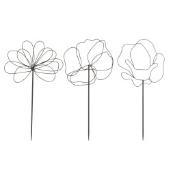 Lot de 3 décorations de jardin en forme de fleur en métal noir 35x1x73 cm