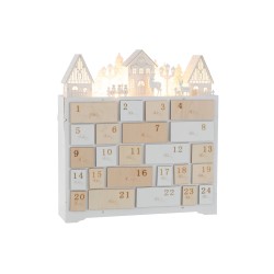 Calendrier de l'avent avec led en bois beige 37x40cm