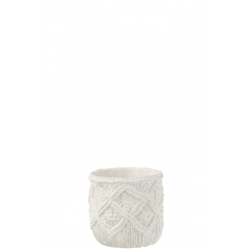 Cache pot avec motifs en ciment blanc 16x16x14 cm