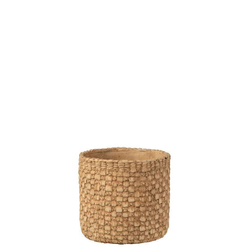 Cache pot avec motifs en ciment beige 17x17x15 cm