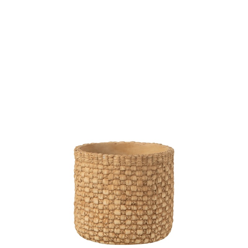 Cache pot avec motifs en ciment beige 18x18x16 cm