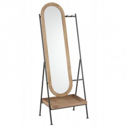 Miroir sur pied avec étagère en bois marron 60x40x170 cm
