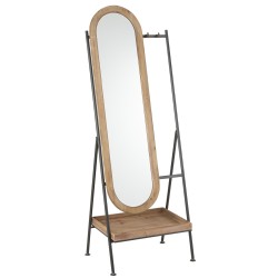 Miroir sur pied avec étagère en bois marron 60x40x170 cm