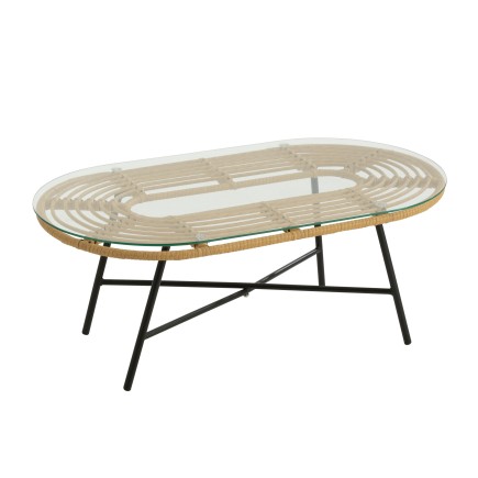 Mesa de centro ovalada de exterior de metal negro 90x50x36 cm