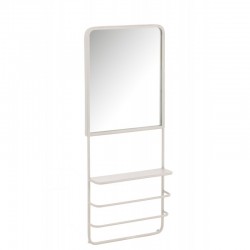 Porte serviette avec miroir et tablette en métal blanc 40x13x100 cm