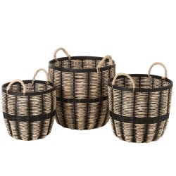 Lot de 3 paniers de rangement en bois noir 41x41x40 cm