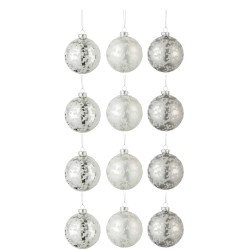 Boite de 12 boules de Noël en verre argent 8x8x10 cm