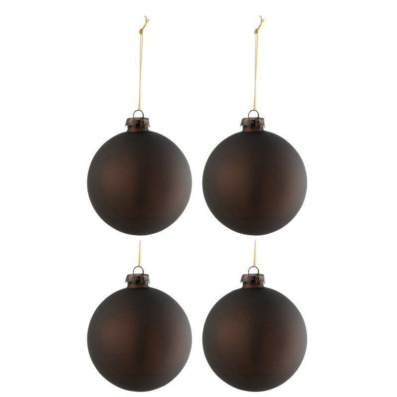 Boite de 4 boules de Noël en verre marron 10x10x10 cm