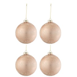 Boite de 4 boules de Noël en verre rose 12x12x12 cm