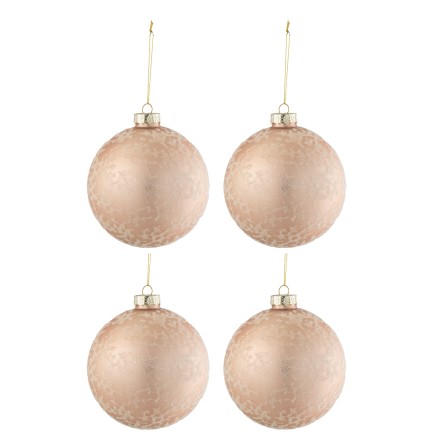 Boite de 4 boules de Noël en verre rose 12x12x12 cm