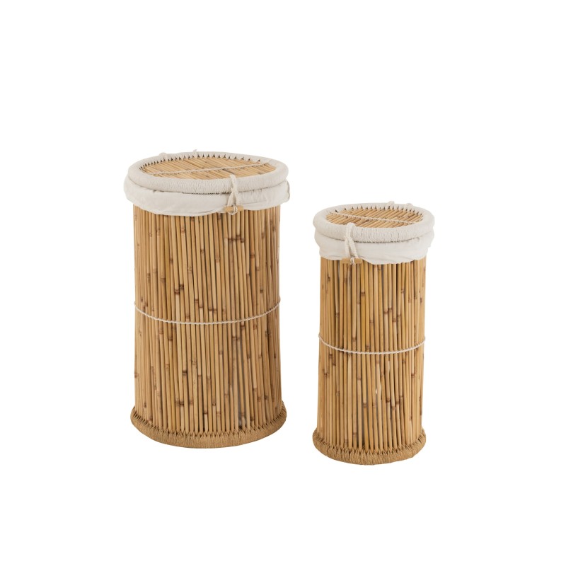 Lot de 2 paniers de rangement cylindrique haut en bois naturel 42x42x73 cm