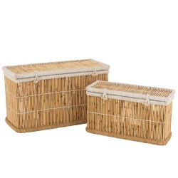 Lot de 2 paniers de rangement rectangle haut en bois naturel 99x43x50 cm