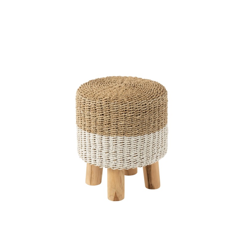 Tabouret rond zostere en bois blanc 43x43x53 cm
