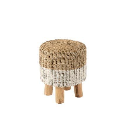 Tabouret rond zostere en bois blanc 43x43x53 cm