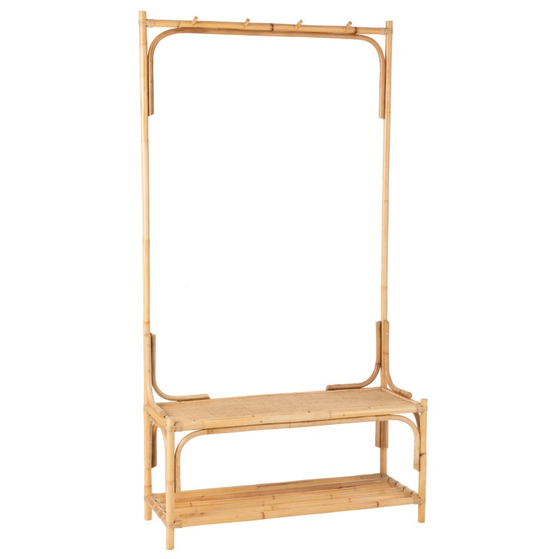 Banc avec porte manteau en rotin en bois naturel 74x38x190 cm