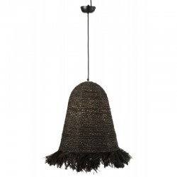 Lampe suspendue en fibres de bananier en bois noir 44x44x52 cm