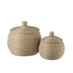 SET DE 2 PANIERS + COUVERCLE ZOSTERE NATUREL/BLANC