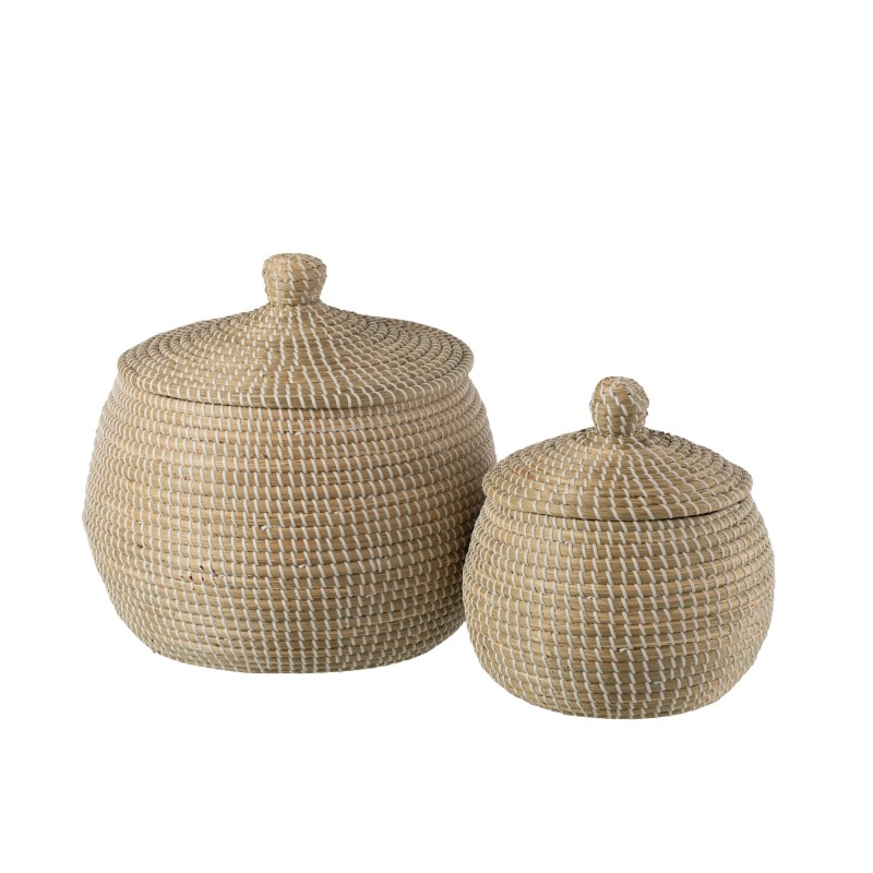 Set de 2 paniers avec couvercles en bois naturel 40x40x39 cm