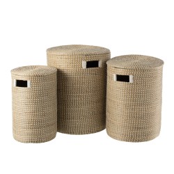 Set de 3 paniers avec couvercle en bois naturel 46.5x46.5x55.5 cm