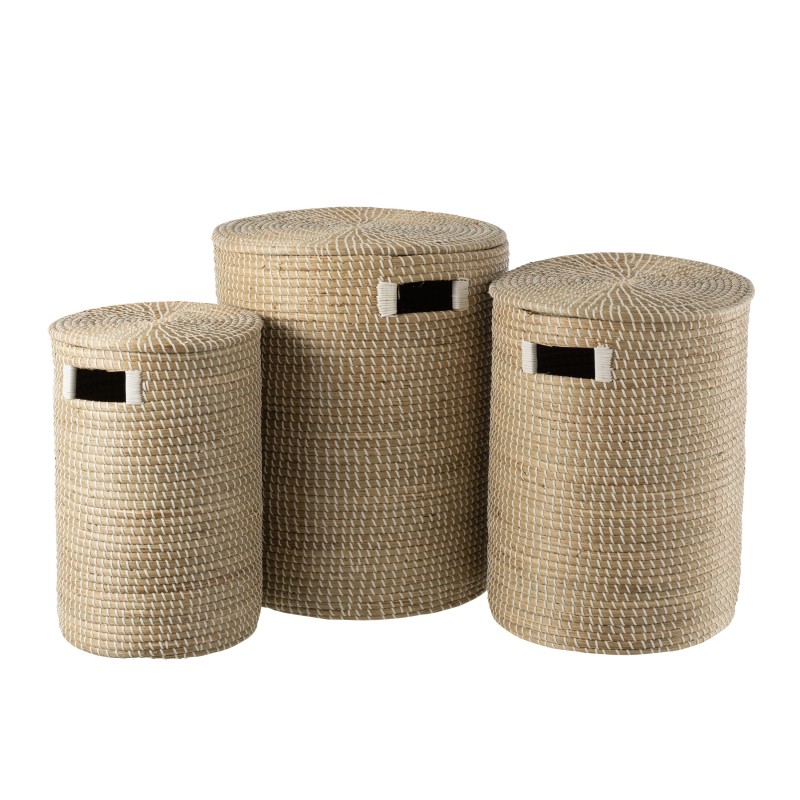 SET DE 3 PANIERS + COUVERCLE ZOSTERE NATUREL/BLANC