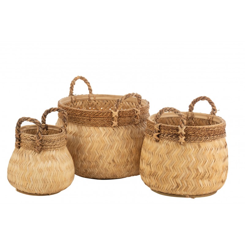 Conjunto de 3 cestas con asas de madera natural de 50x50x71 cm