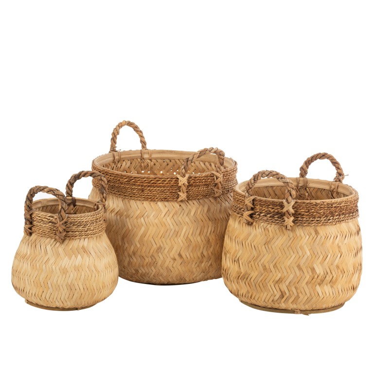 Set de 3 paniers avec anses en bois naturel 50x50x71 cm