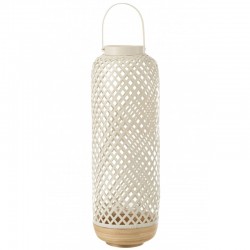 Lanterne en bambou blanc et socle beige