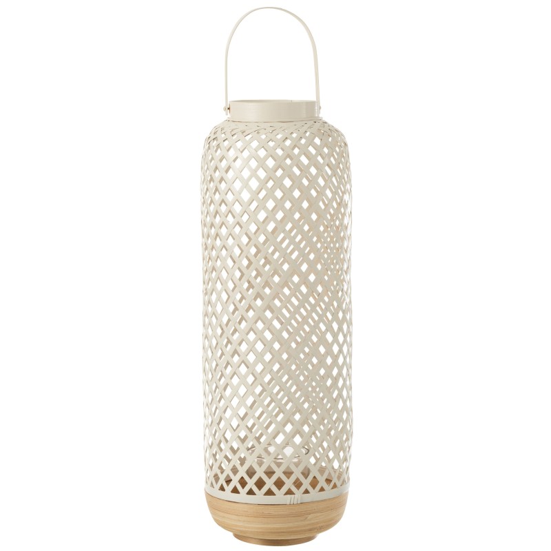 Lanterne en bambou blanc et socle beige