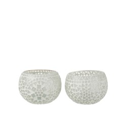 Set de 2 Photophores en verre blanc 12x12x9 cm