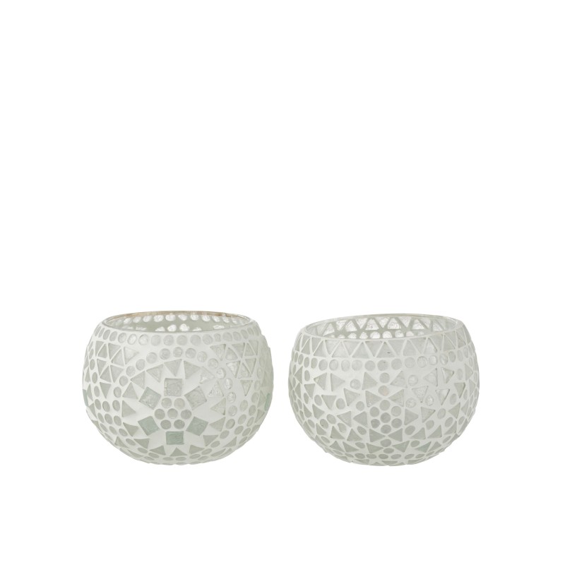 Set de 2 Photophores en verre blanc 12x12x9 cm Set de 2 Photophores en verre blanc 12x12x9 cm