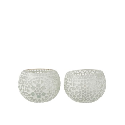 Set de 2 Photophores en verre blanc 12x12x9 cm