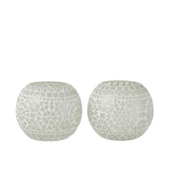 Set de 2 photophores en verre blanc 11x11x9 cm