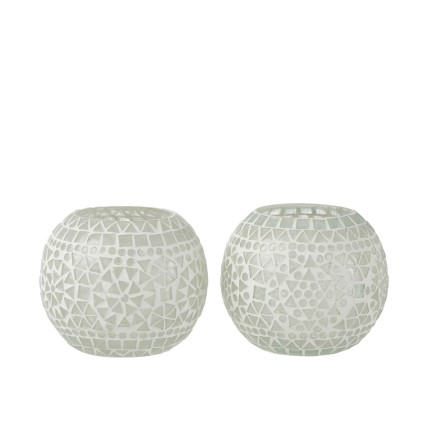 Set de 2 photophores en verre blanc 11x11x9 cm