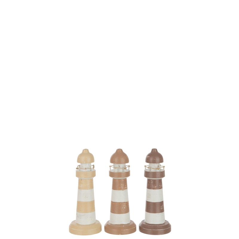 Set de 3 phares en bois marron 9.5x9.5x25 cm Set de 3 phares en bois marron 9.5x9.5x25 cm