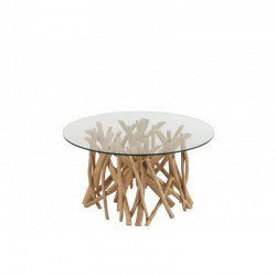 Table de salon verre en bois naturel 80x80x41.5 cm