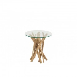 Table de salon verre en bois naturel 50x50x53 cm