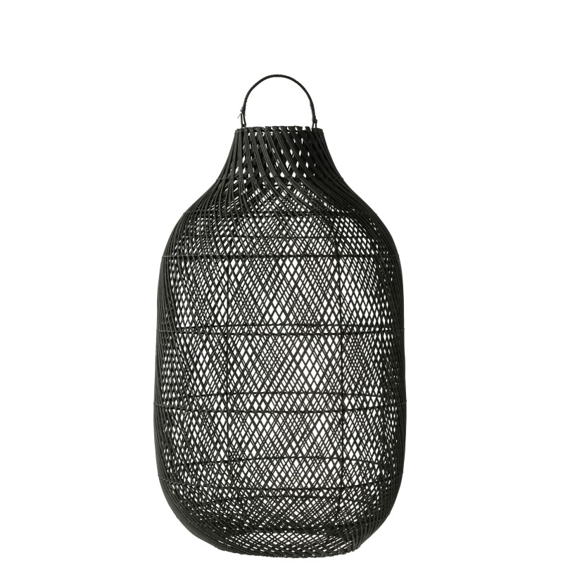 Lanterne cylindrique large en rotin noir