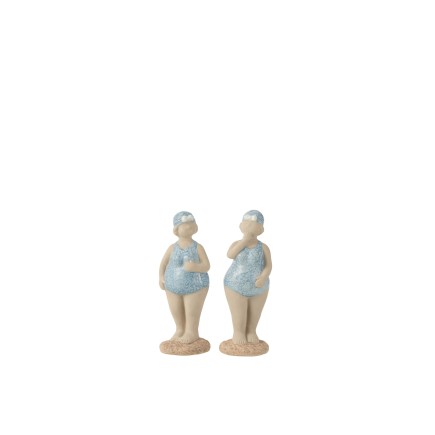 Conjunto de 2 bañistas de cerámica azul de 11x4.5x14.5 cm