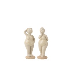 Conjunto de 2 bañistas de cerámica beige de 15x6x18 cm
