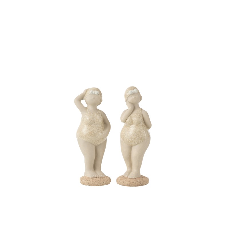 Conjunto de 2 bañistas de cerámica beige de 15x6x18 cm Conjunto de 2 bañistas de cerámica beige de 15x6x18 cm