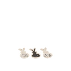 Set de 3 Plats en forme de lapin en céramique blanc - or 7x2x13.5 cm