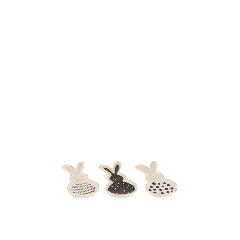 Set de 3 platos en forma de conejo de cerámica blanco - dorado 7x2x13.5 cm