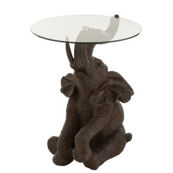 TABLE ELEPHANT RESINE/VERRE MARRON FONCE