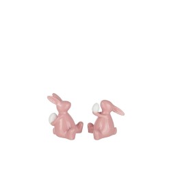 Set de 2 conejos de cerámica rosa de 10x9x10 cm