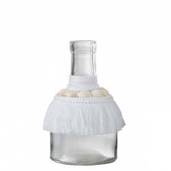Vase avec coquillages et textile en verre blanc 8x8x15 cm