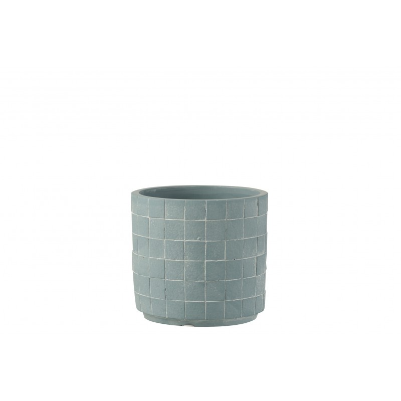 Cachepot rond avec céramique en carré bleu clair