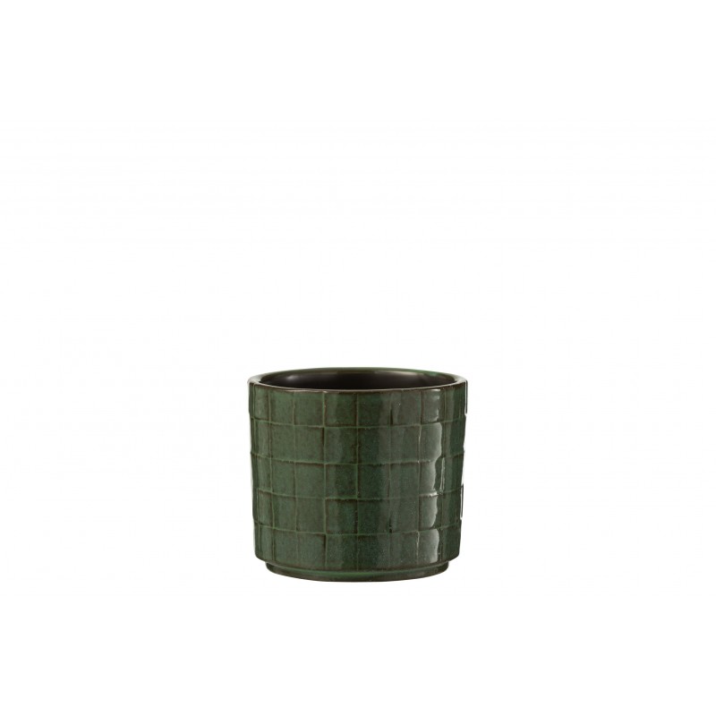 Cachepot rond avec céramique en carré vert foncé