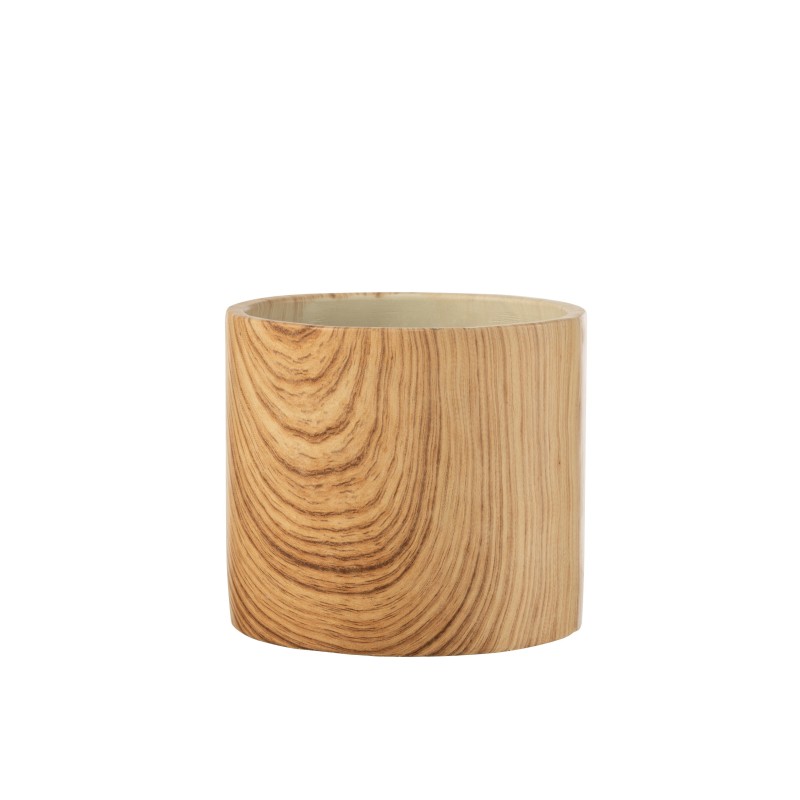 Cachepot en ciment beige avec motif de rainures bois